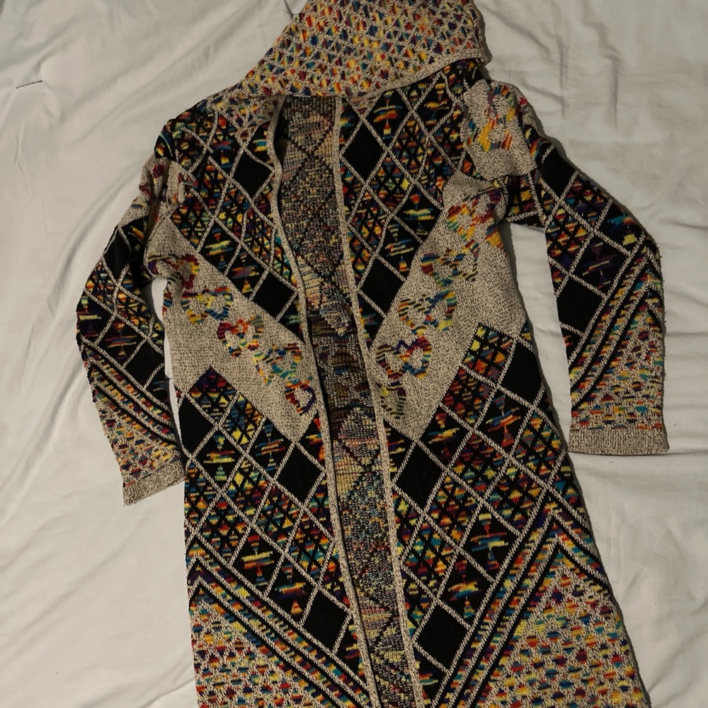 Multicolor Geometric Knit Cardigan